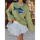 thumbnail image 5 of Suéter de Cuello Redondo de Punto Acanalado con Estampado de Peces Y2K de Gran Tamaño para Mujer Verde S, 5 of 8