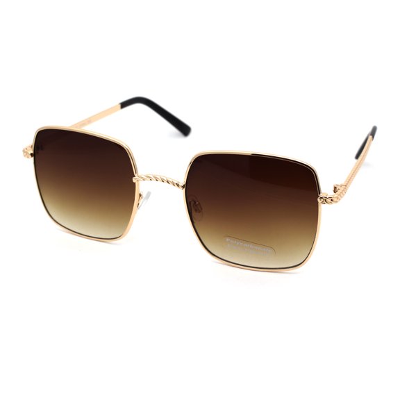 Womens Jewel Chain Arm Rectangular Metal Rim Butterfly Sunglasses Gold Brown