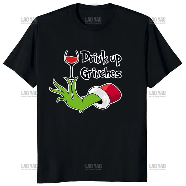 Feliz Navidad beber dibujos animados Grinches camiseta mujer Palma impresa camiseta hombres clásico cuello redondo patrón suelto camisa regalo Tops