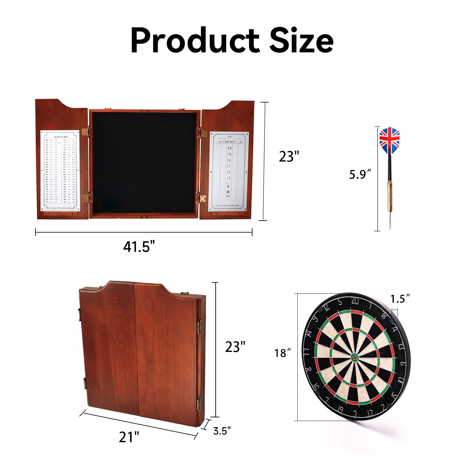 GSE Games & Sports Expert Solid Wood Dartboard Cabinet Set with Sisal Fiber Dartboard, Dart Scoreboard and 6 Steel Tip Darts for Target Game Indoor Game (Mahogany)