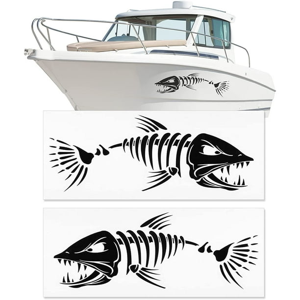 Boat Skeleton Fish Decals - Marine Shark Bone Decoration Fishing Stickers  Graphics Accessories for Canoe Kayak Car SUV, 