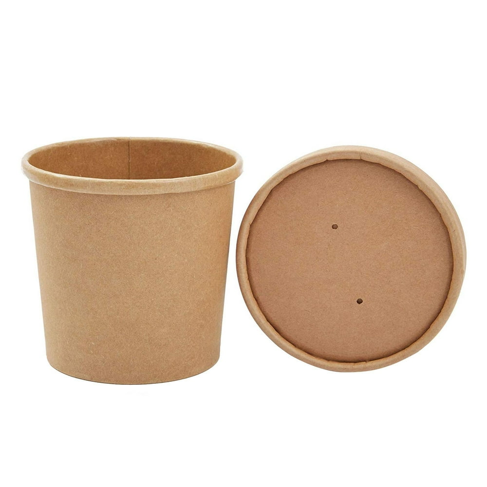 50 Pack 12oz Brown Paper Ice Cream Cups with Lids Freezer Containers, Frozen Dessert Containers