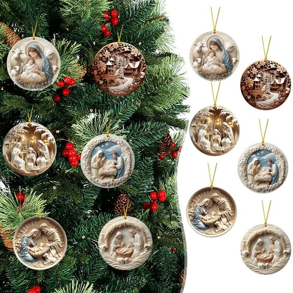 Religious Stained Glass Window Hanging Decor for Christmas Church Home Nativity Scene Easter Christian Holiday Gift Ornament