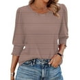 thumbnail image 4 of Jalioing Women's Casual Striped Shirts 3/4 Puff Sleeve Crew Neck Fashion Tunic Blouses Summer Dressy Tops, 4 of 5