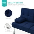 thumbnail image 6 of Best Choice Products Modern Linen Convertible Futon Sofa Bed w/ Removable Armrests, Metal Legs, Cupholders - Dark Blue, 6 of 9