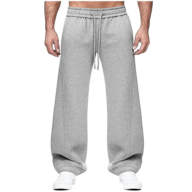 FRSASU Men's Baggy Sweatpants Wide Leg Lounge Stretch Elastic Waist Drawstring, Lounge Workout Casual Track Pants Gray