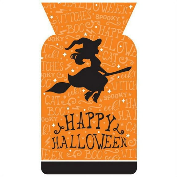Orange and Black "HAPPY HALLOWEEN" Printed Witch Favor Bags 9"