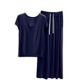 thumbnail image 1 of cfhntfmh Womens Two Piece Modal Pajama Set Short Sleeve Shirt with Long Pajama Pant Set Soft Pj Loungewear with Drawstring, 1 of 3