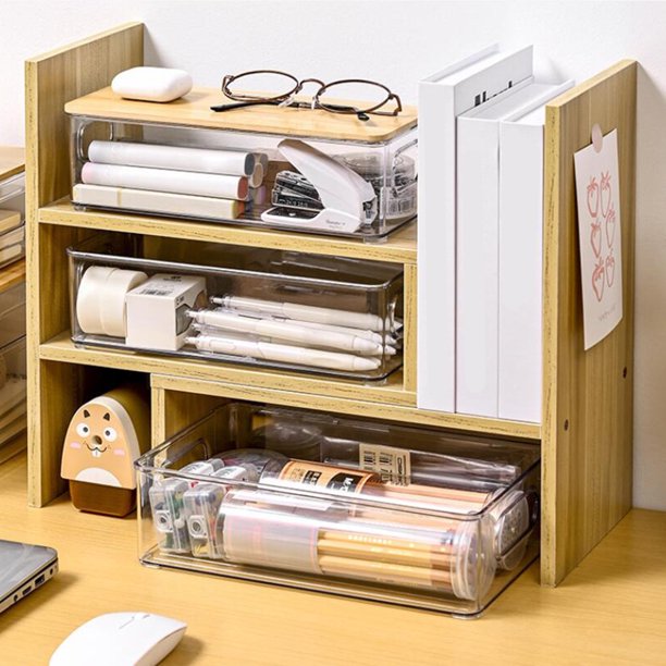 Organizador de maquillaje apilable de almacenamiento de plástico transparente con caja de almacenamiento de tapa (M)