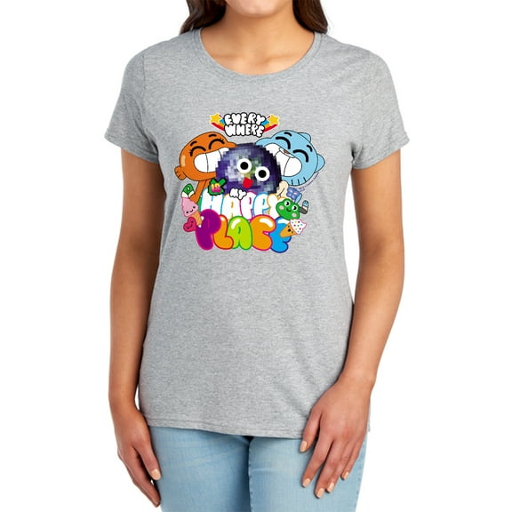 Amazing World of Gumball Happy Place Women's T Shirt, Athletic Heather, Small