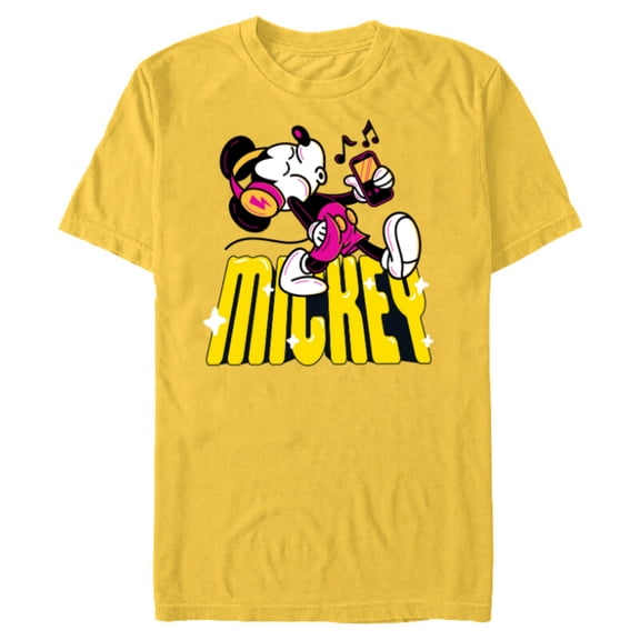 Disney Mickey Mouse Retro Whistling Music Super Cool Stroll - Short Sleeve Blended T-Shirt for Adults - Customized-Yellow