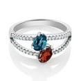 thumbnail image 2 of Gem Stone King 925 Sterling Silver London Blue Topaz and Red Garnet 2-Stone Ring for Women (1.41 Cttw, Gemstone Birthstone, Size 7), 2 of 4