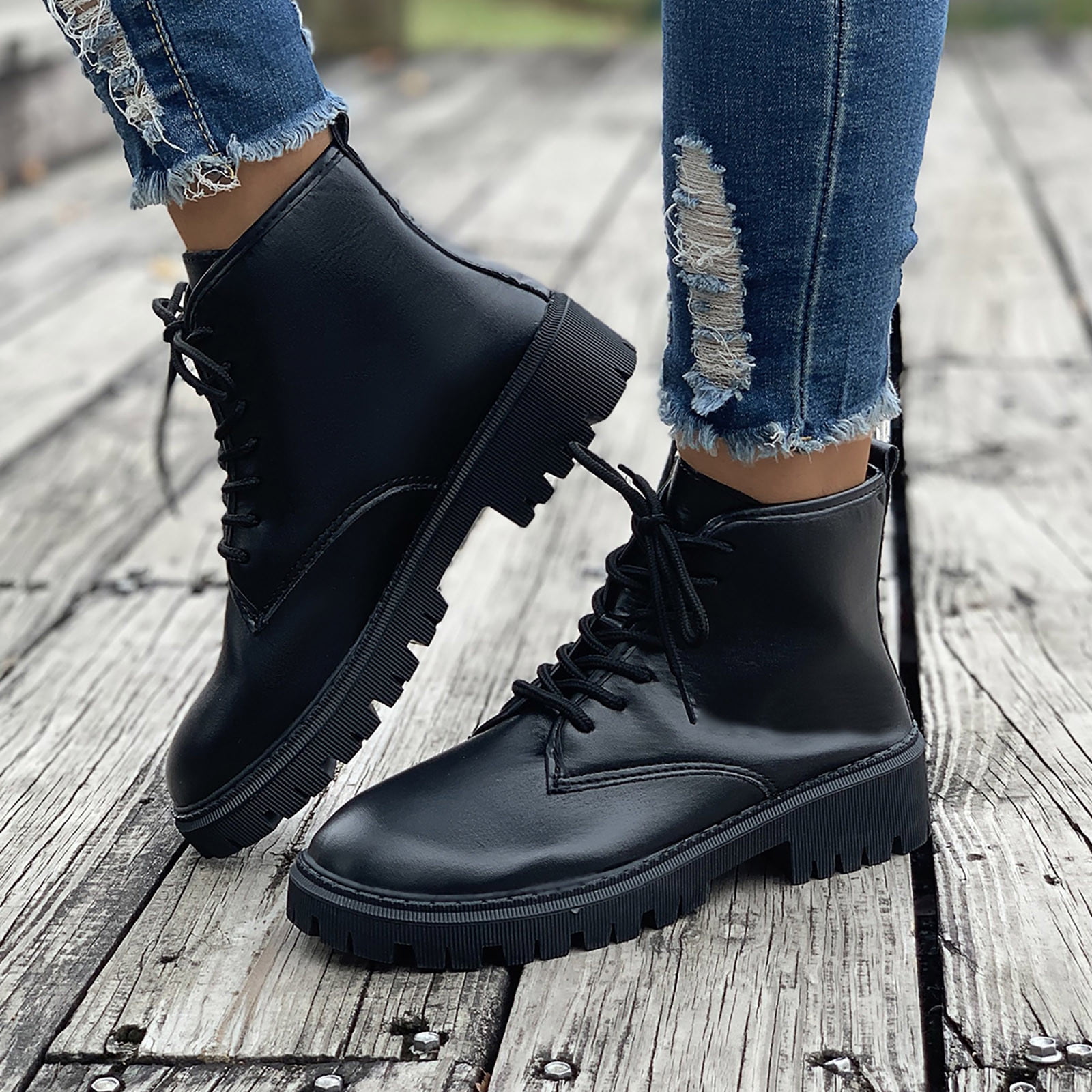 OJSFQUFP Women Ankle Boots Ladies British Style Solid Color