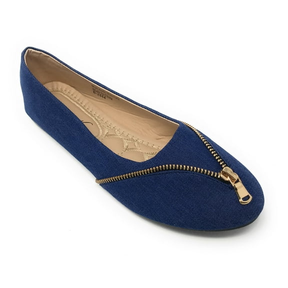 Victoria K Women's Slip-on Denim With Zipper Ballerina Flats