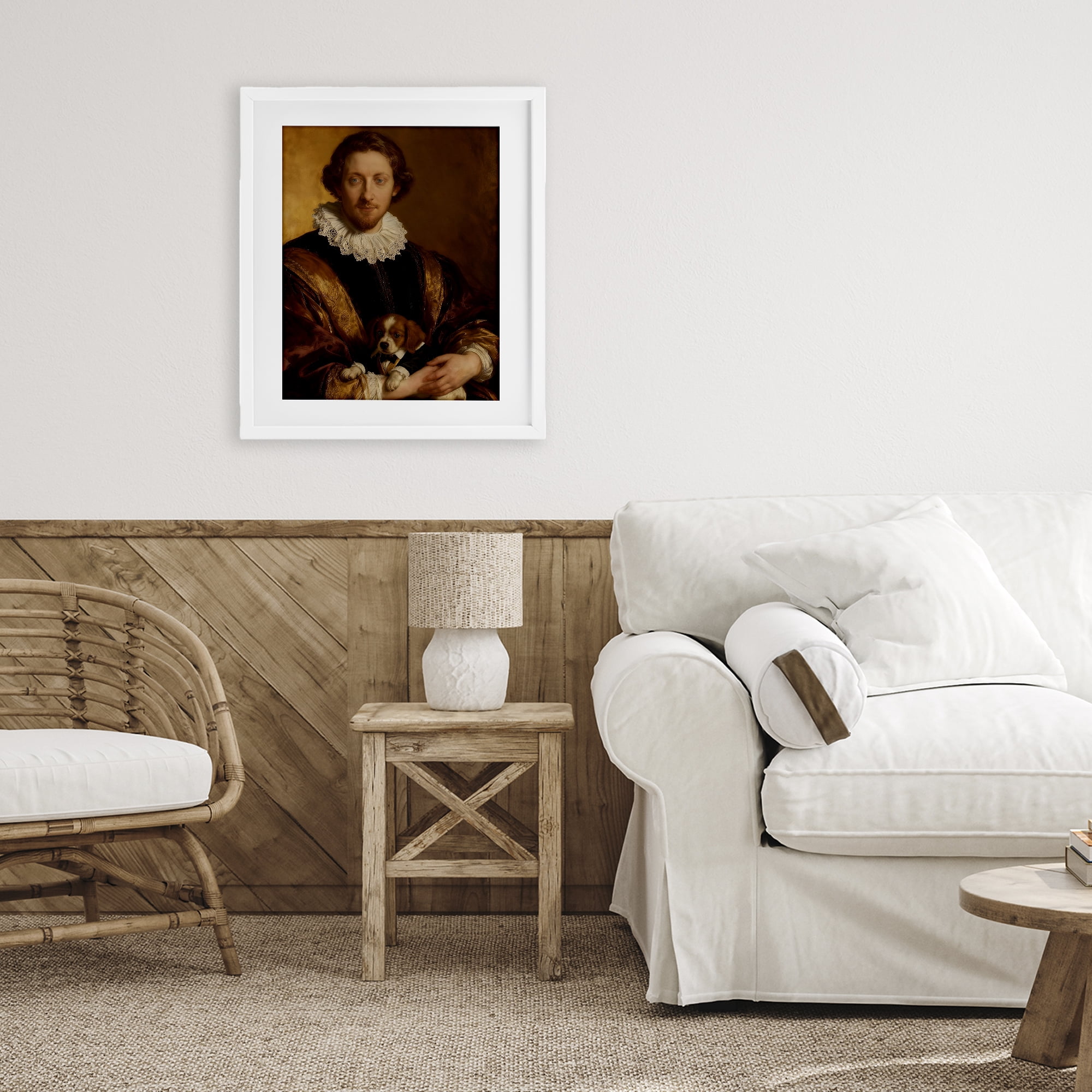 Stupell Industries Renaissance Noble with Loyal Companion White Framed Print Under Glass, design by CAD Designs
