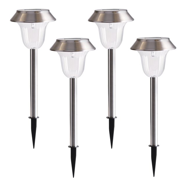 Paquete de 4 luces solares para jardín de acero inoxidable para exteriores que cambian de color. Leyfeng Luces led