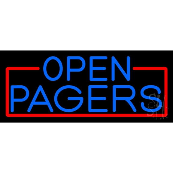 Blue Open Pagers With Red Border LED Neon Sign 10 x 24 - inches, Clear Edge Cut Acrylic Backing, with Dimmer - Bright and Premium built indoor LED Neon Sign for Computer & Electronics store decor.