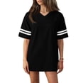 thumbnail image 7 of longantii Oversized Jersey Shirts for Women Y2k V Neck Short Sleeve Aesthetic Summer T-Shirt Casual Loose Streetwear Solid Color Practice Sports Tops Uniforms Black XL, 7 of 7