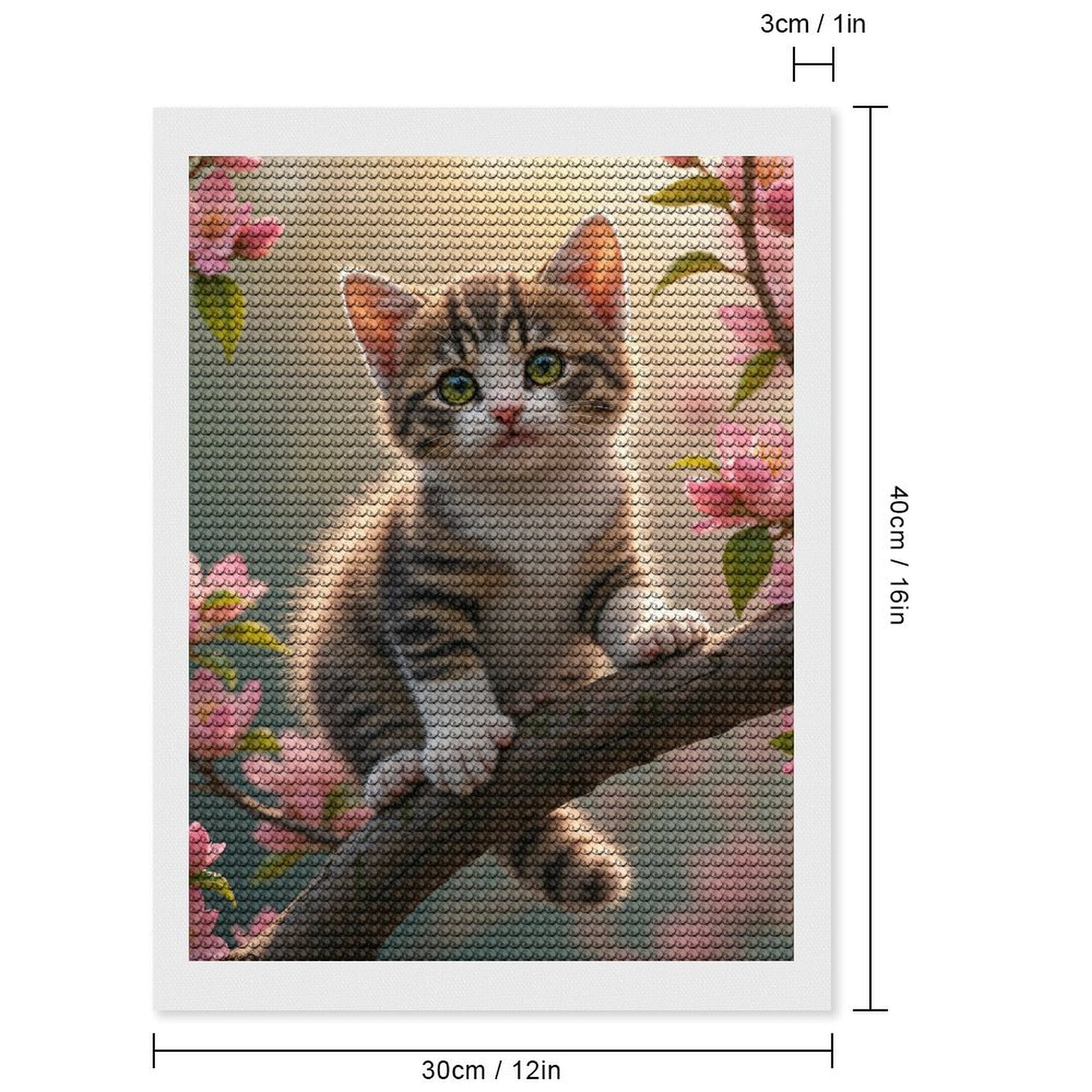 Diamond Art Kits for Adults, Cute Kitten Blossom Branch Springtime 5D Diamond Painting Kits for Adults Beginners, DIY Full Drill Diamond Painting, Gem Art and Crafts 12x16