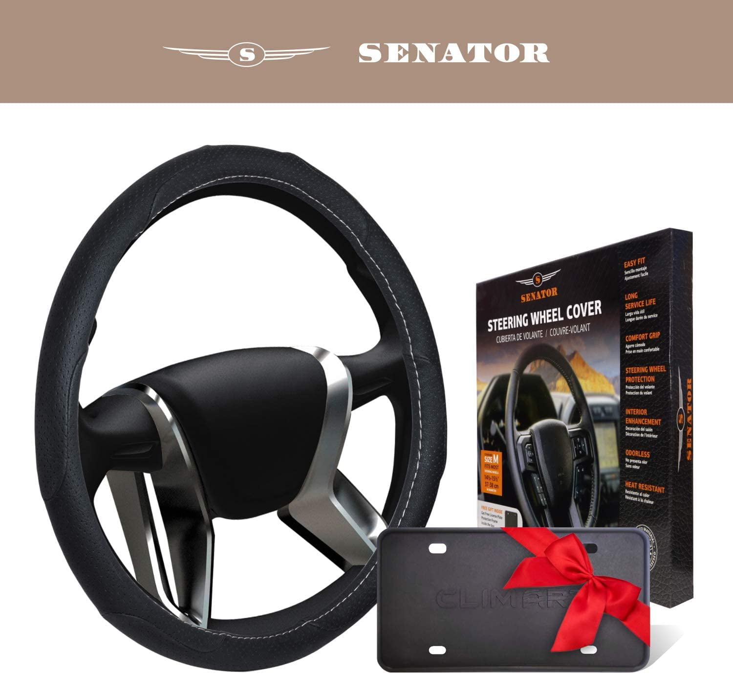 BINSHEO Automative Car Steering Wheel Cover 15 inch Comfort Durability Safety Anti-Slip,Black 