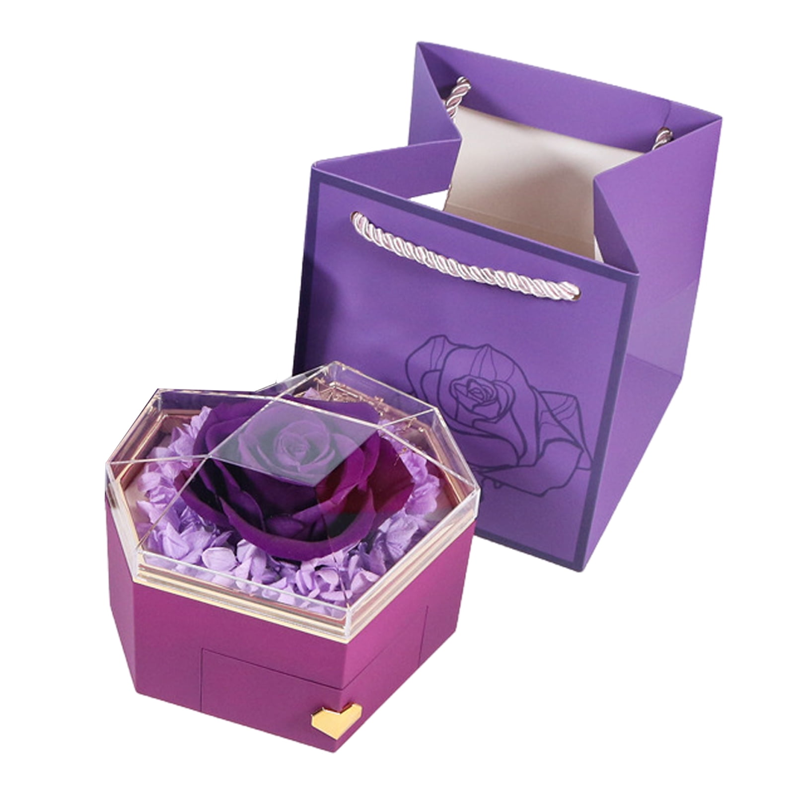 Pebbuoy Eternal Rose Necklace Box Gift Acrylic Jewelry Drawer Box Preserved Roses Christmas Jewelry Case Mother Day Jewelry Box