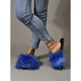 thumbnail image 2 of Minimalist Fluffy Slides,Women's Fashion Gradient Color Imitation Fox Fur Home Slippers Toe-baring Flat Blue Slippers, 2 of 5
