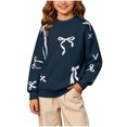 thumbnail image 2 of Winter Sweaters for Girl Cozy Thermal Long Sleeve Crew Neck Cute Bow Printed Pullover Sweater for Daily Casual Family Gathering Wear Navy 15-16 Years, 2 of 7