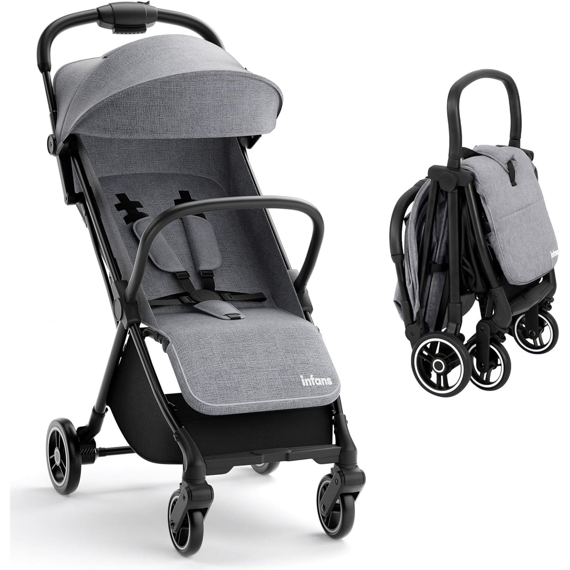 INFANS Lightweight Baby Stroller, One-Hand Gravity Fold, Compact