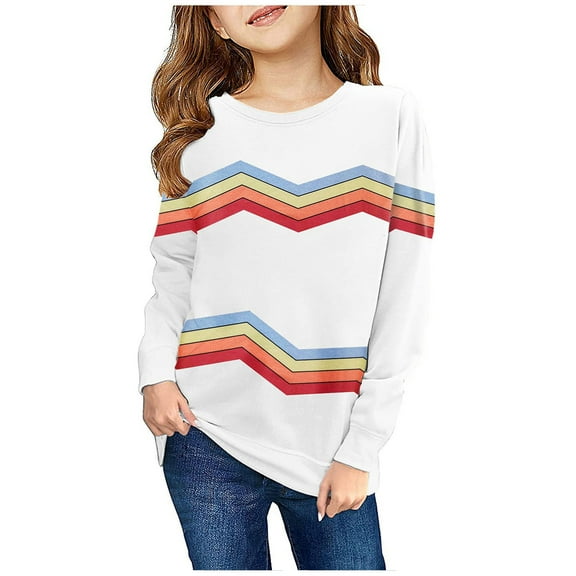 Maean 1-12T Boys Girls Shirts Long Sleeve Crewneck Pullover Striped Graphic Tops Kids Causal Tshirts