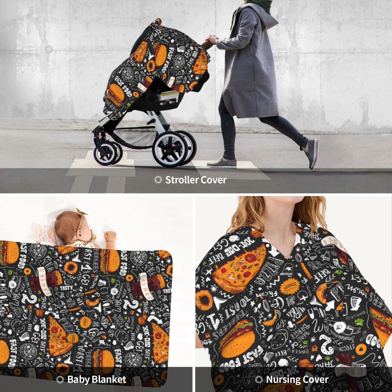 Car Seat Cover Baby - Fastfood 1 Breathable Infant Car Seat Cover for Baby Carseat, Lightweight Comfort Baby Essentials Must Haves Newborn Stuff for Girl Boy