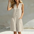 thumbnail image 2 of Tqcoqu Overall Shorts for Women,Sleeveless V-Neck Button Down Romper,Casual Loose Fit Summer Short Jumpsuit with Pockets,Beige Women's S-XXL, 2 of 9