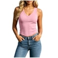 thumbnail image 3 of VBVC Women's Ribbed V-Neck Racerback Tank Top , Ladies' Stretchy Slim Fit Sleeveless Camisole , Summer Workout Layering Top For Women,Pink,S-2XL, 3 of 8
