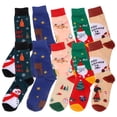 thumbnail image 1 of 5 pares de calcetines navideños novedosos, cálidos y de algodón de colores con dibujos animados para invierno., 1 of 8