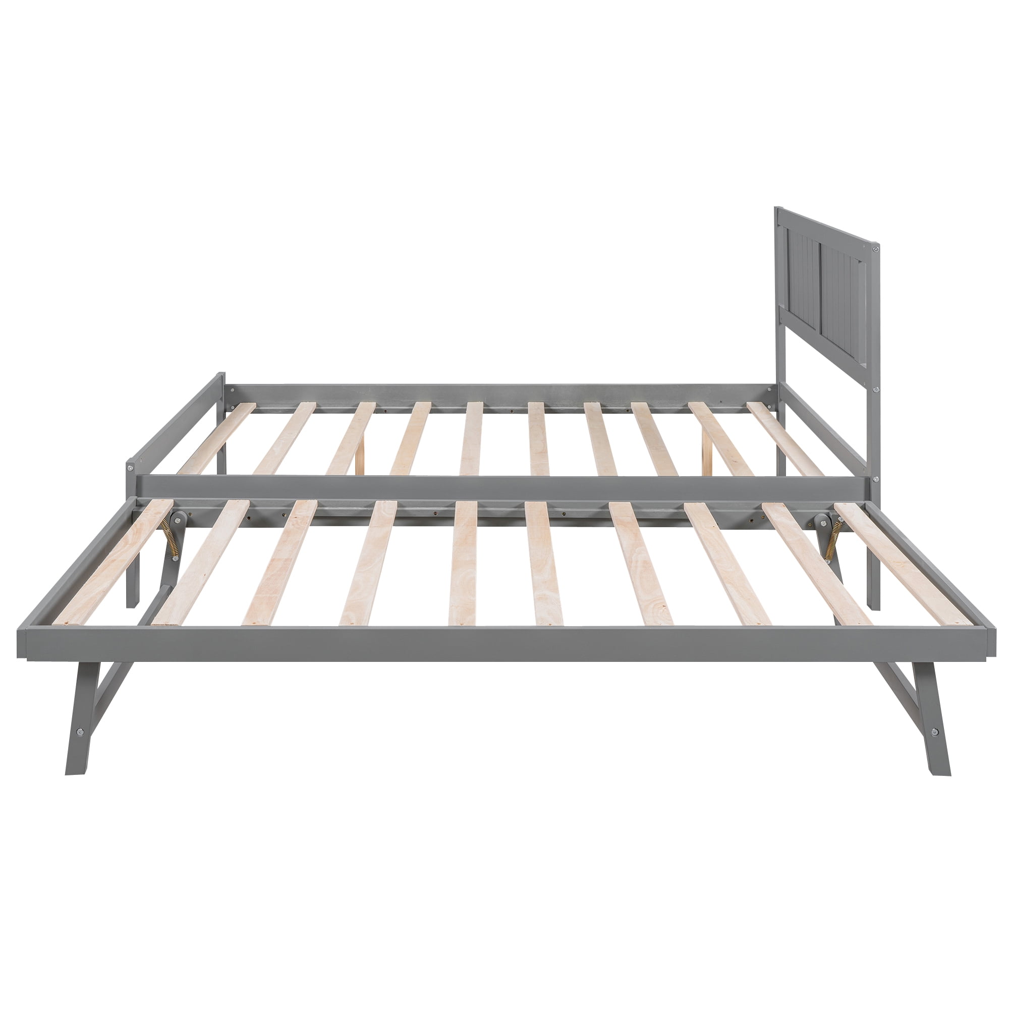 Euroco Pine Wood Full Bed with Trundle, Convertible Beds, Gray