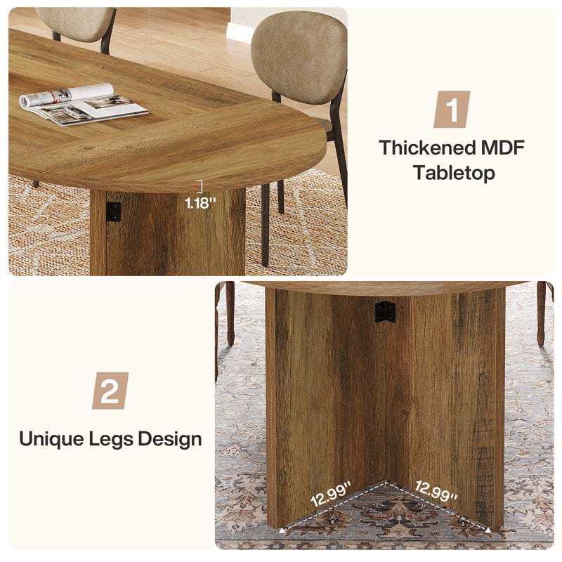 Tribesigns 63" Rustic Dining Table for 4-6 with Metal Strip Base