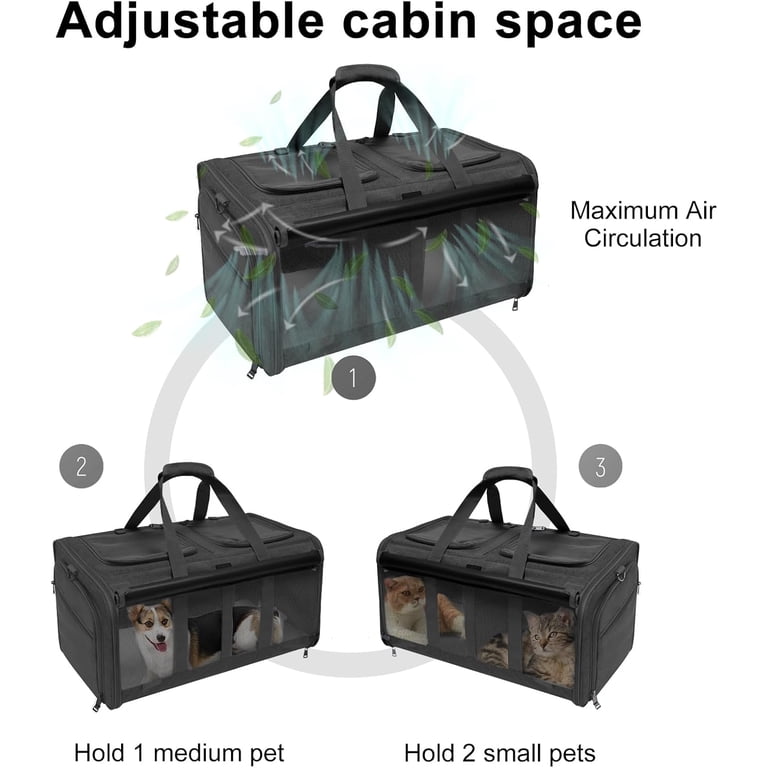 Cat Carrier Large ELEGX Double-Compartment Pet Rolling Carrier With Wheels For 2 Pets,for Up To 35 LBS,Cat Rolling Carrier For 2 Cats,Super Ventilated Design,Ideal For Large Cat Carrier