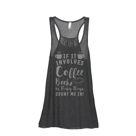 Thread Tank Coffee Books Rainy Days Women's Sleeveless Flowy Racerback Tank Top Charcoal Small