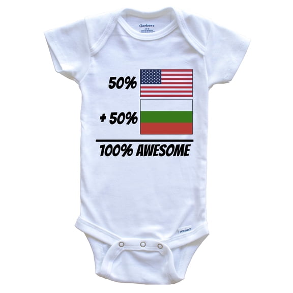 50% American Plus 50% Bulgarian Equals 100% Awesome Cute Bulgaria Flag Baby Bodysuit, 0-3 Months White