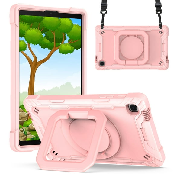 Case For Samsung Galaxy Tab A7 Lite (8.7 inch) Hybrid Armor 3in1 with 360 Degree Rotating Kickstand & Shoulder Strap Shockproof Tablet Cover [ Rose Gold ]