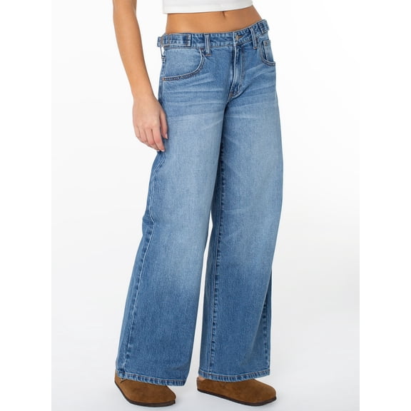 Celebrity Pink Women's and Women's Plus Wide Leg Baggy Jeans with Tab Waist, Sizes XS-4X