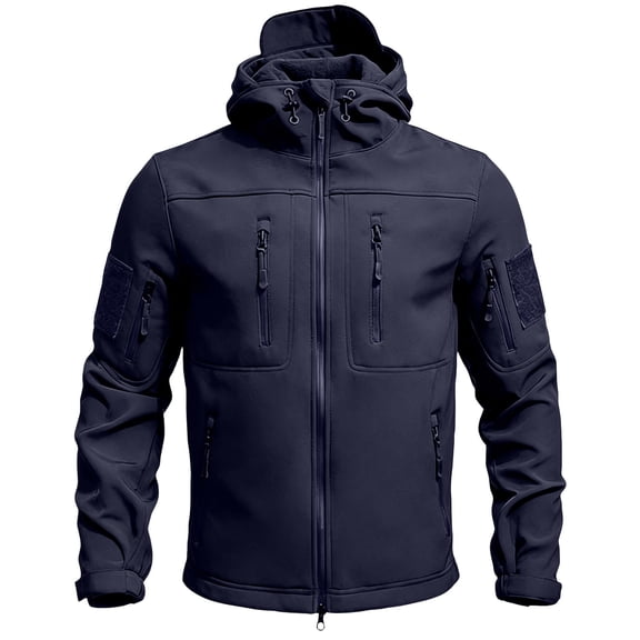 Hsovts Men Tactical Waterproof Softshell Jacket Hooded Fleece Lined Windproof Coat Military Outdoor Hiking Fall Winter Jackets Blue XXL