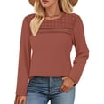 thumbnail image 3 of UVN Blouses for Women Fall Long Sleeve Crewneck Dressy Shirts Casual Waffle Knit Hollow Out Tunic Tops, 3 of 7