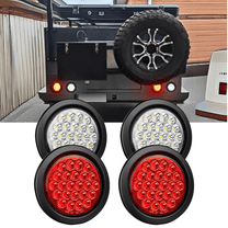 4 Pcs 4" Round White & Red Led Trailer Tail Lights IP67 Waterproo Brake Turn Signal Flasher Back up Lights with Sealed Flush Mount for Truck RV Boat UTE UTV