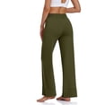 thumbnail image 3 of Pantalones de pierna ancha Bolsillos en la cintura con cordón elástico Pantalones casuales sueltos para yoga Ejercicio físico Trotar Verde militar L, 3 of 5