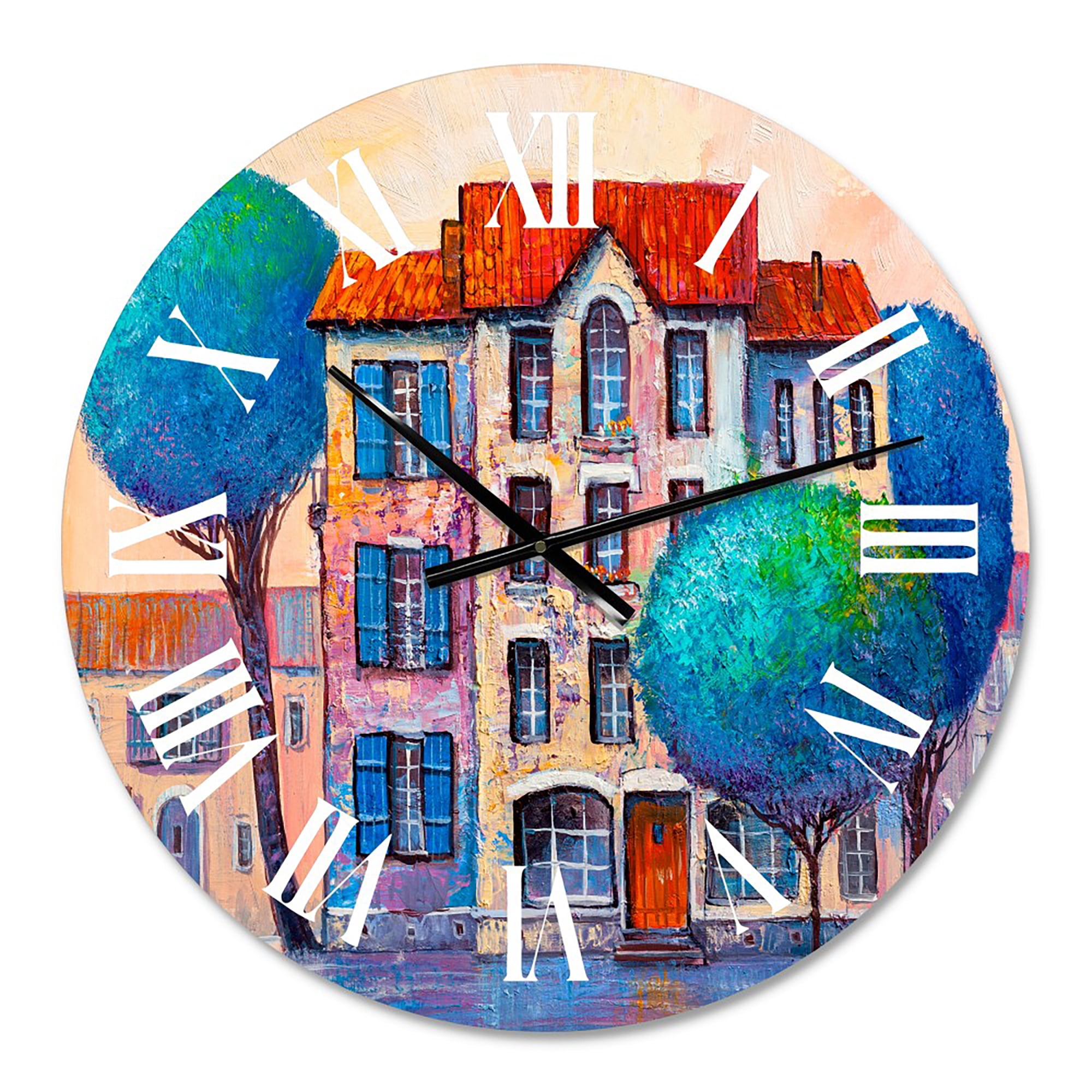 Designart 'House With Red Roof And Colorful Autumn Trees' Modern Wall Clock