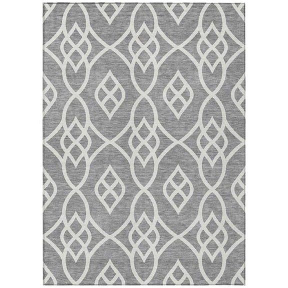HomeRoots 592098 8 x 10 ft. Gray & Ivory Trellis Washable Indoor & Outdoor Rectangle Area Rug