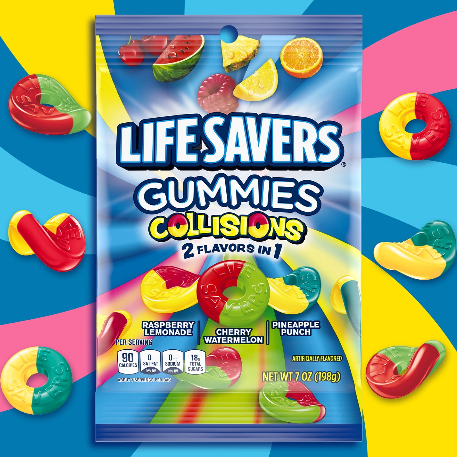 (3 pack) Life Savers Gummies Collisions Gummy Candy Fruit Mix - 7 oz Bag