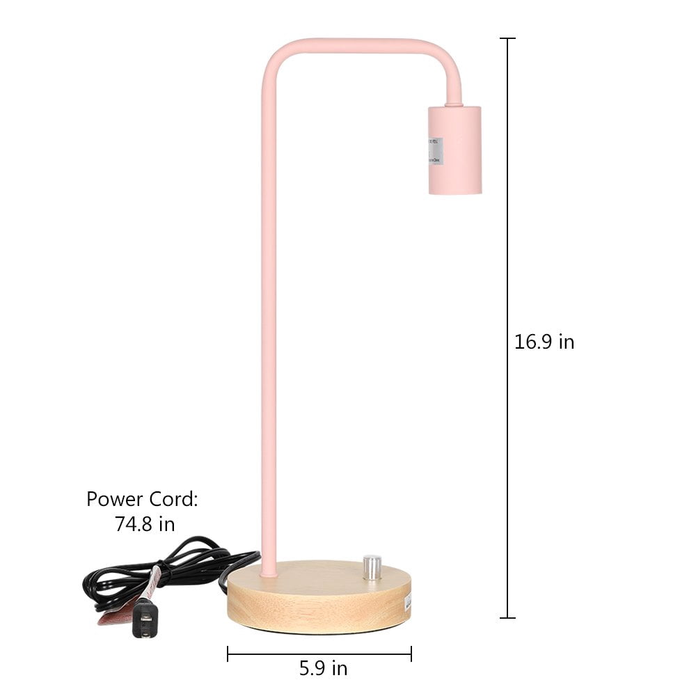 Edison Industrial Table Lamp, Wooden Base with Metal Frame with Rotary Switch - Pink
