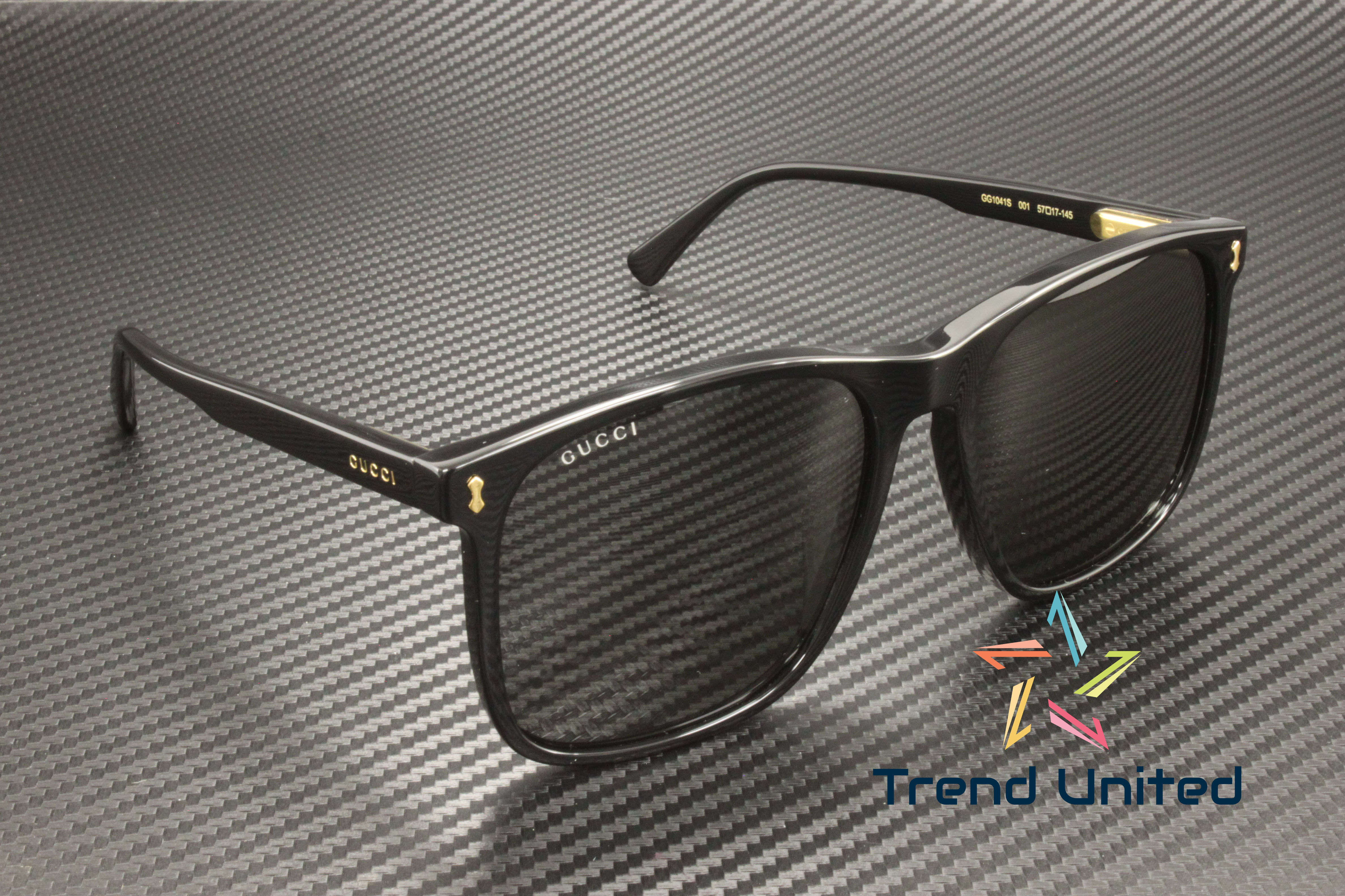 Gucci GG 1041S 001 Large Black Sunglasses Frames Gray Lenses NEW! GUCCI GG1041S 001 Rectangular Squared Acetate Black Grey 57  main image 2