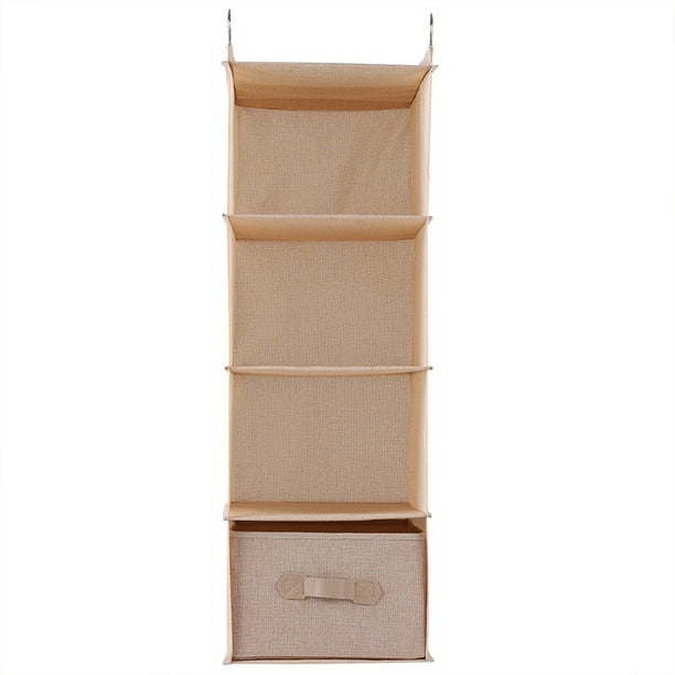 Organizador de armario colgante para ropa, 4 estantes y cajón (beige)